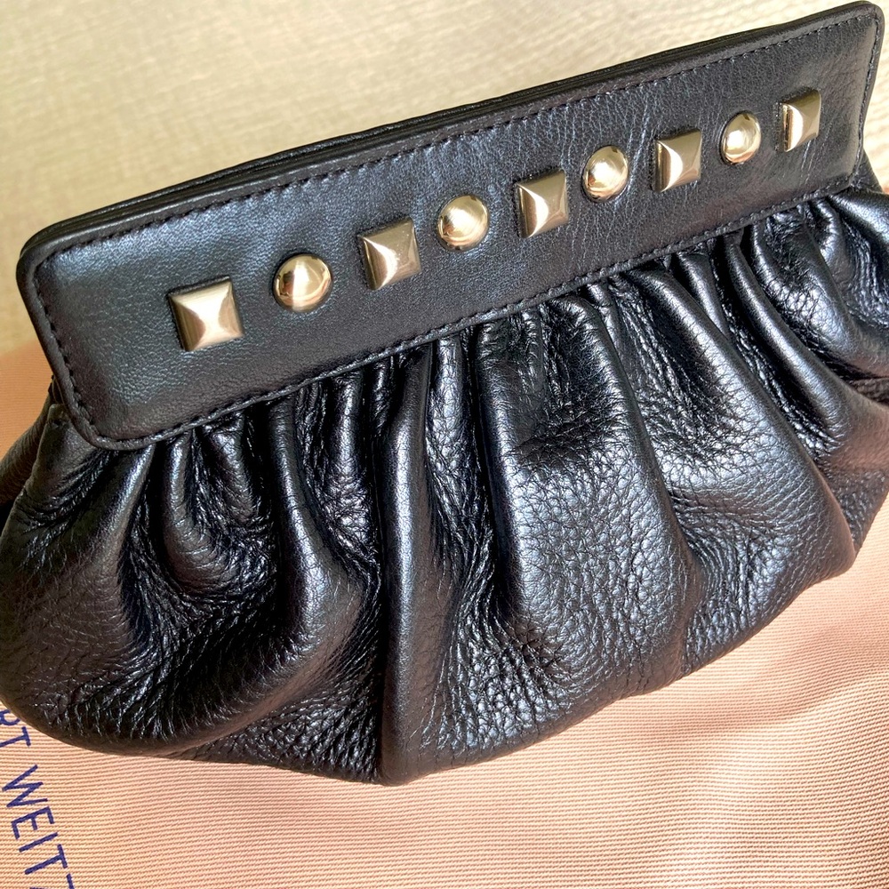 Authentic Stuart Weitzman black leather clutch, size approximately 9,5 - 6,5 “